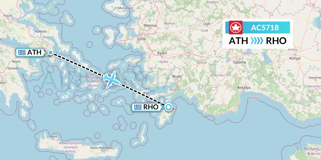 AC5718 Air Canada Flight Map: Athens to Rhodes