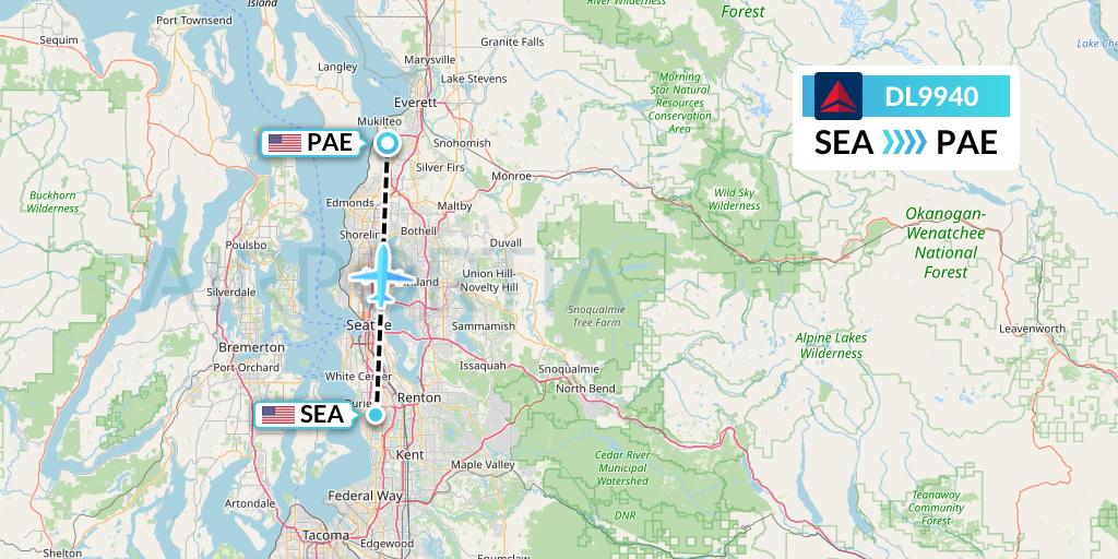 DL9940 Delta Air Lines Flight Map: Seattle to Everett