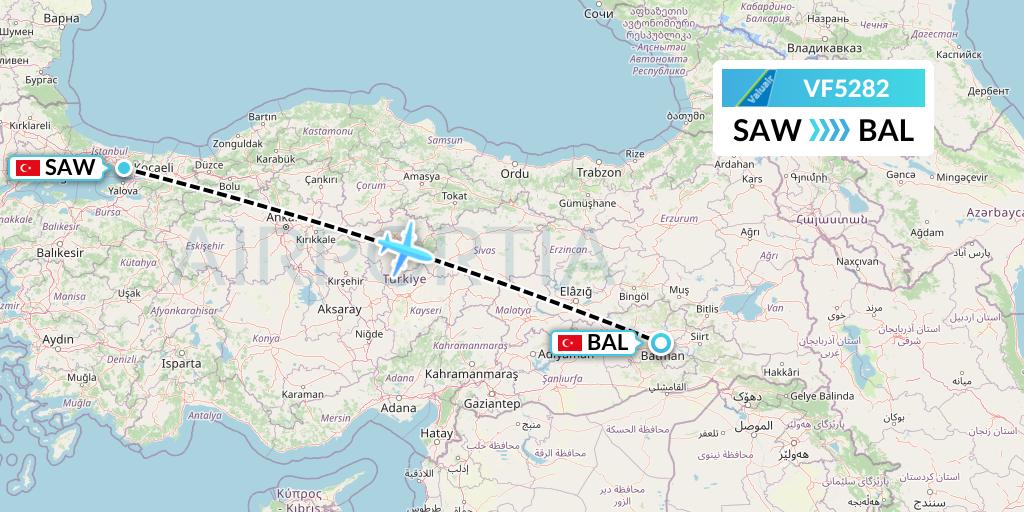 VF5282 ValuAir Flight Map: Istanbul to Batman