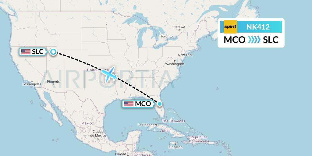 NK412 Spirit Airlines Flight Map: Orlando to Salt Lake City