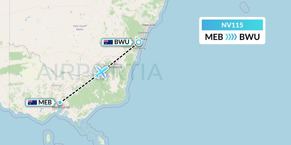 NV115 Naft Airlines Flight Map: Essendon to Bankstown