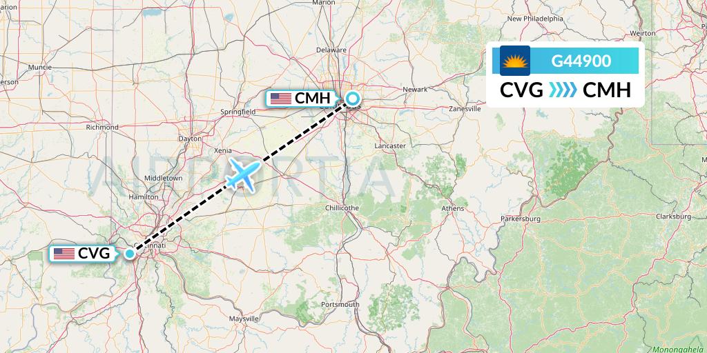 G44900 Allegiant Air Flight Map: Cincinnati to Columbus