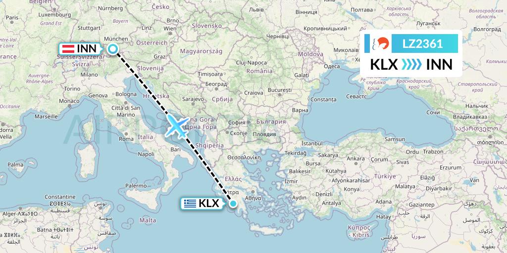 LZ2361 Air Link Flight Map: Kalamata to Innsbruck