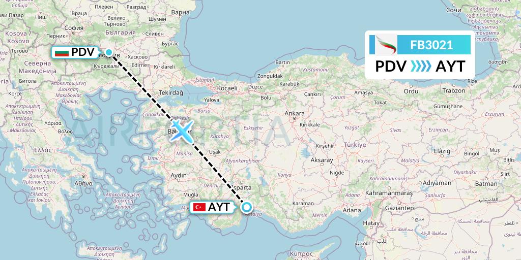 FB3021 Bulgaria Air Flight Map: Plovdiv to Antalya