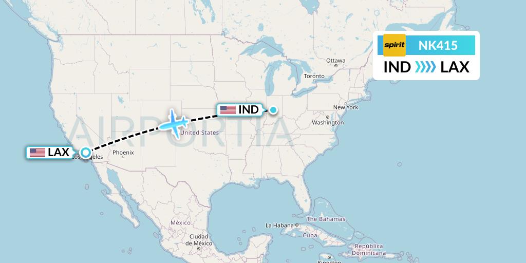 NK415 Spirit Airlines Flight Map: Indianapolis to Los Angeles
