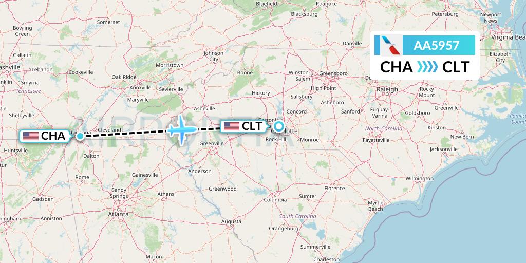AA5957 American Airlines Flight Map: Chattanooga to Charlotte