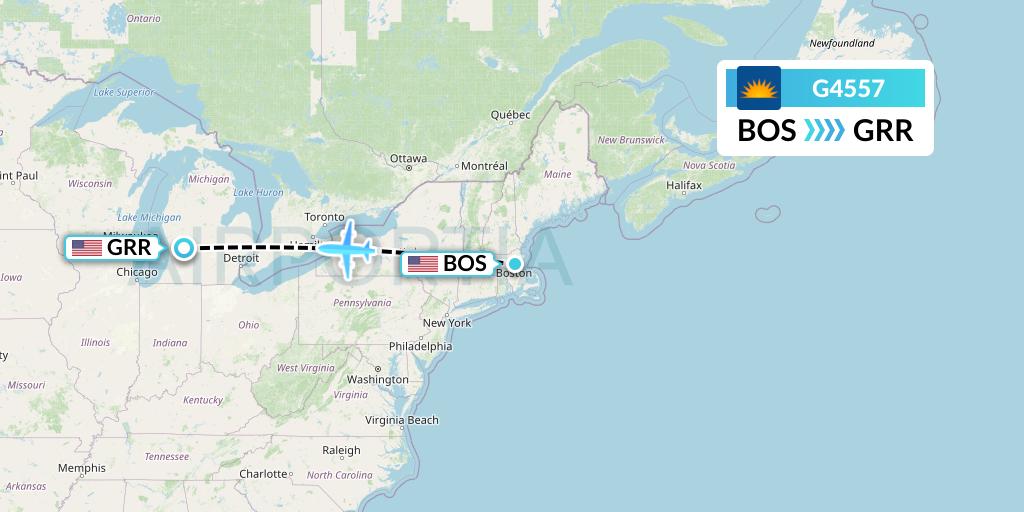 G4557 Allegiant Air Flight Map: Boston to Grand Rapids