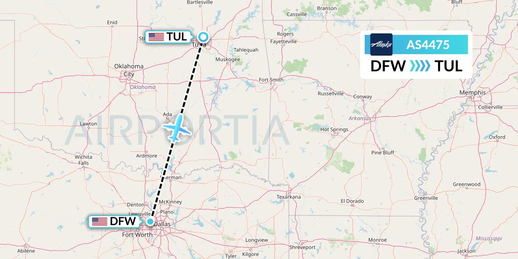 AS4475 Alaska Airlines Flight Map: Dallas to Tulsa