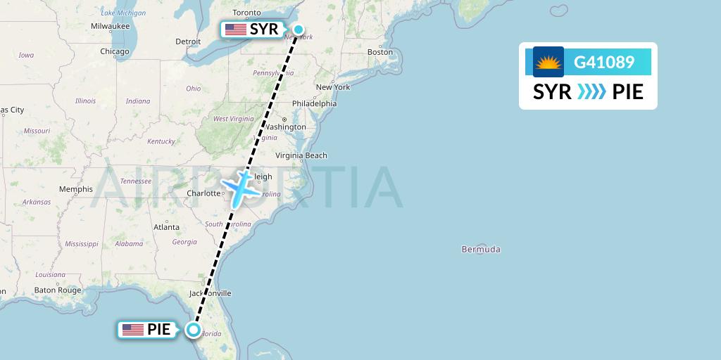 G41089 Allegiant Air Flight Map: Syracuse to St. Petersburg