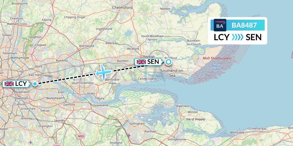 BA8487 British Airways Flight Map: London to Southend