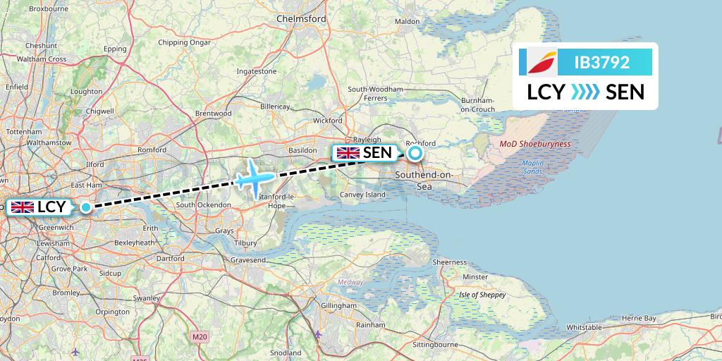 IB3792 Iberia Flight Map: London to Southend