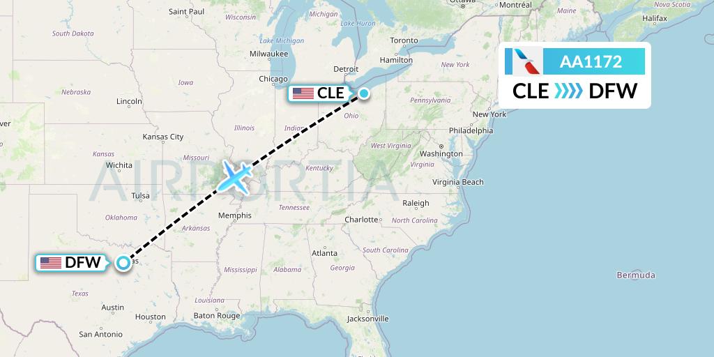 AA1172 American Airlines Flight Map: Cleveland to Dallas