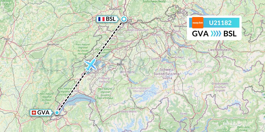 U21182 EasyJet Flight Map: Geneva to Basel