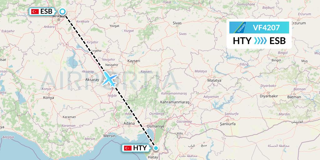 VF4207 ValuAir Flight Map: Antakya to Ankara