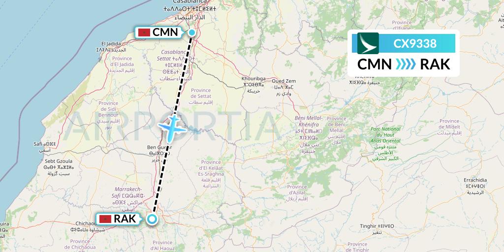CX9338 Cathay Pacific Flight Map: Casablanca to Marrakesh