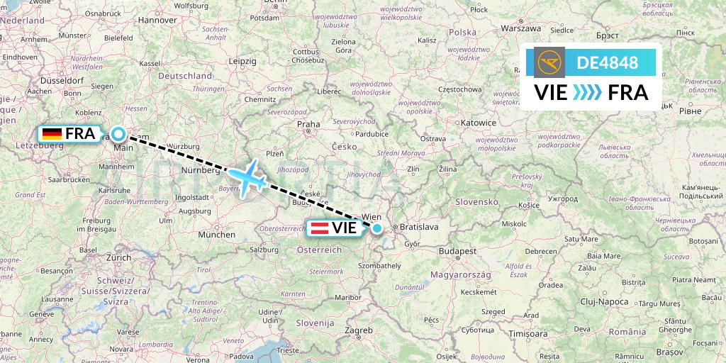 DE4848 Condor Flight Map: Vienna to Frankfurt