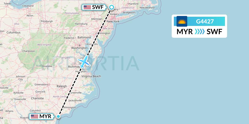 G4427 Allegiant Air Flight Map: Myrtle Beach to Newburgh