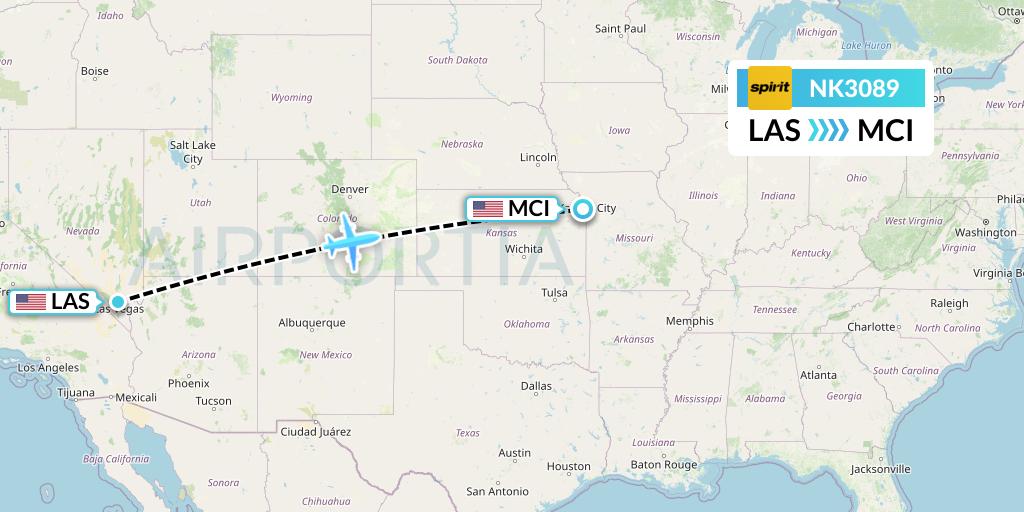 NK3089 Spirit Airlines Flight Map: Las Vegas to Kansas City