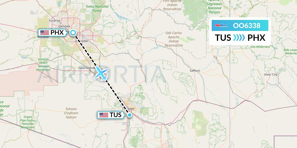OO6338 SkyWest Airlines Flight Map: Tucson to Phoenix