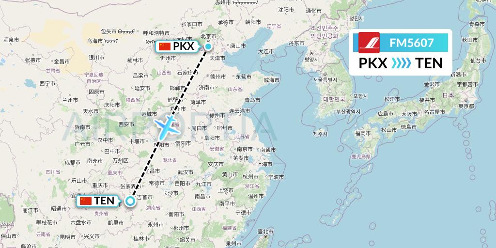 FM5607 Shanghai Airlines Flight Map: Beijing to Tongren
