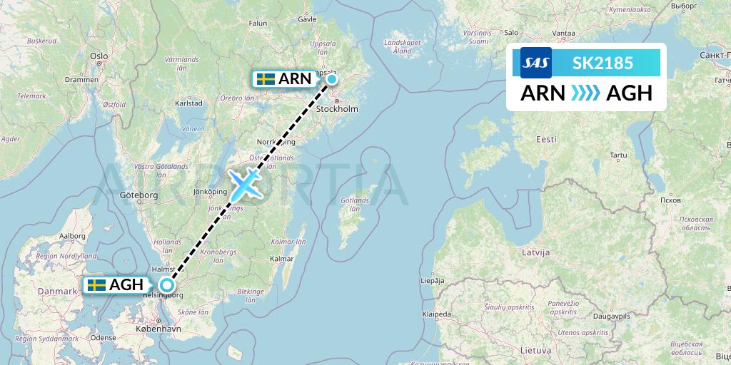 SK2185 SAS Flight Map: Stockholm to Angelholm