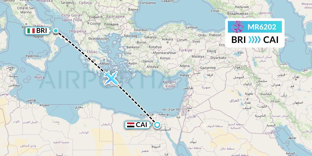 MR6202 Hunnu Air Flight Map: Bari to Cairo
