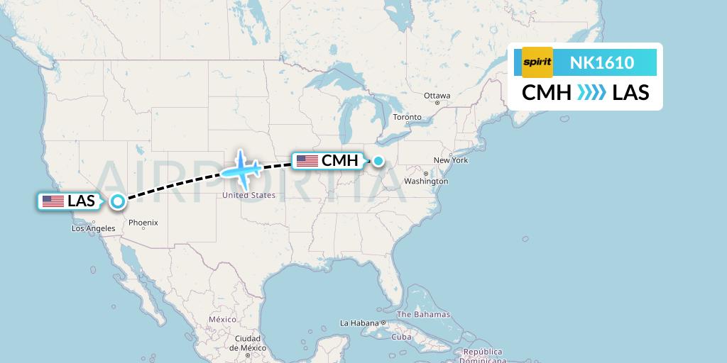 NK1610 Spirit Airlines Flight Map: Columbus to Las Vegas