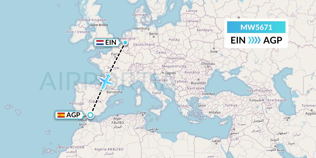 MW5671 Mokulele Flight Service Flight Map: Eindhoven to Malaga