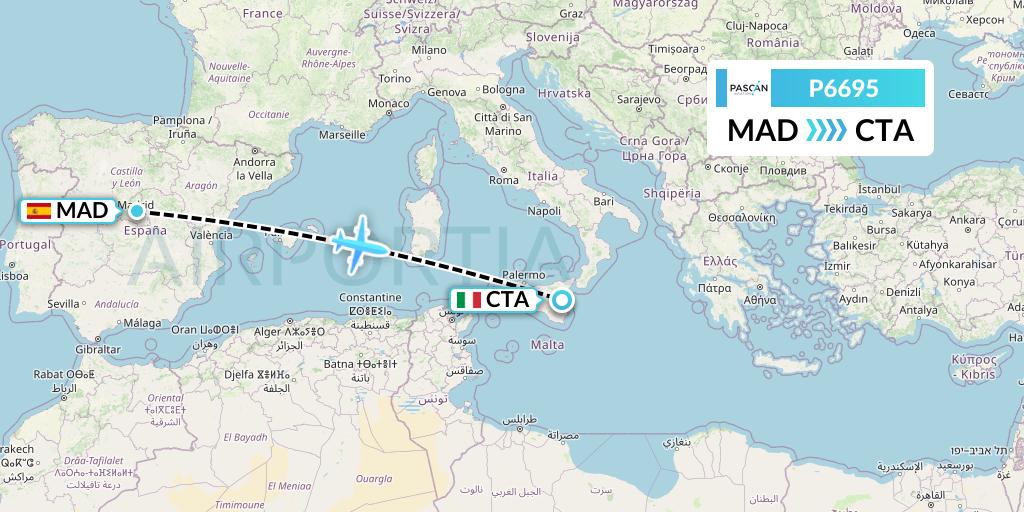 P6695 Pascan Aviation Flight Map: Madrid to Catania