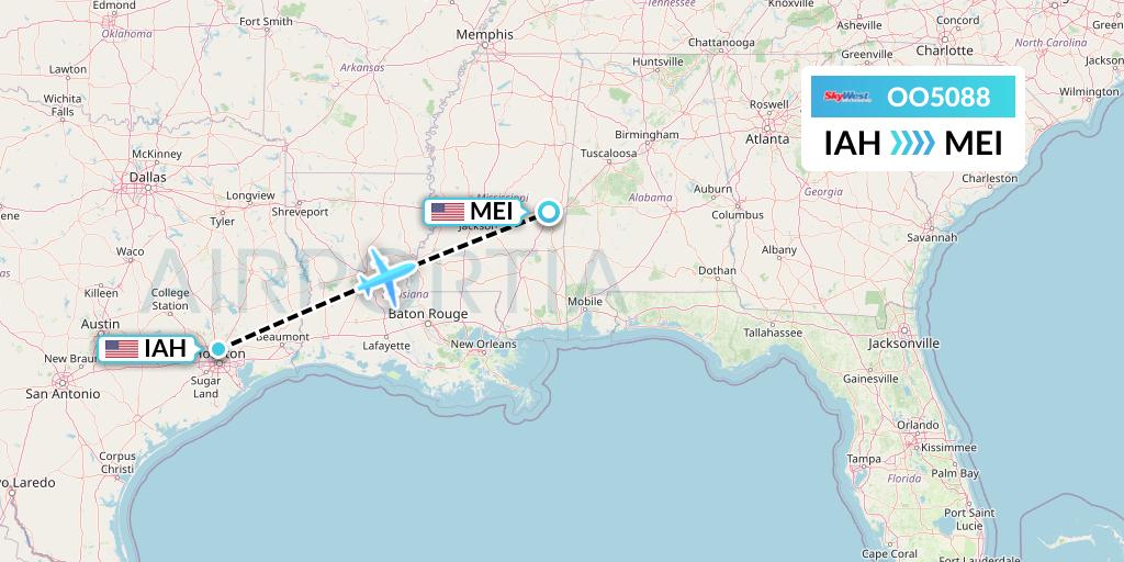 OO5088 SkyWest Airlines Flight Map: Houston to Meridian