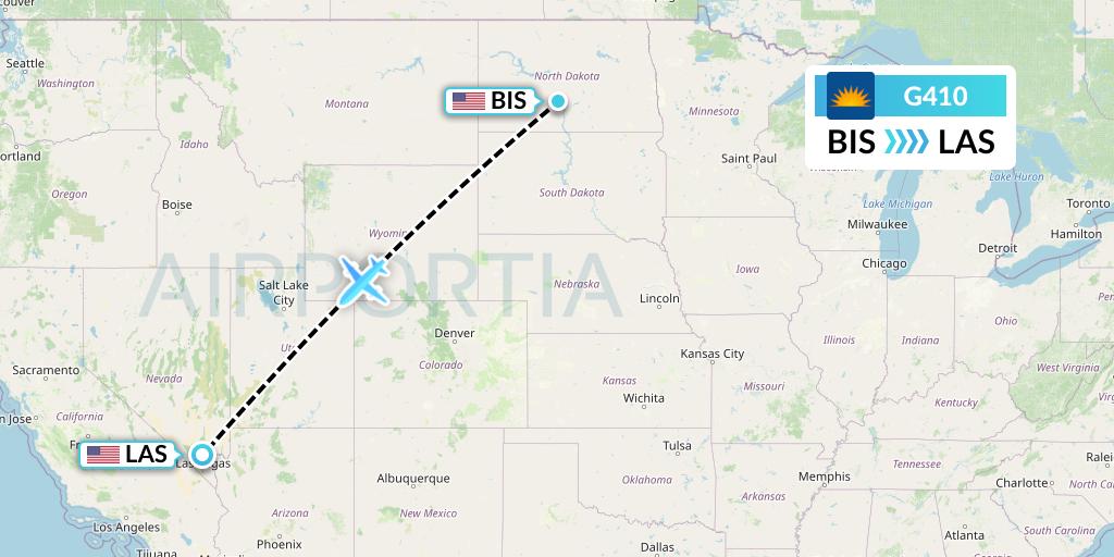 G410 Allegiant Air Flight Map: Bismarck to Las Vegas