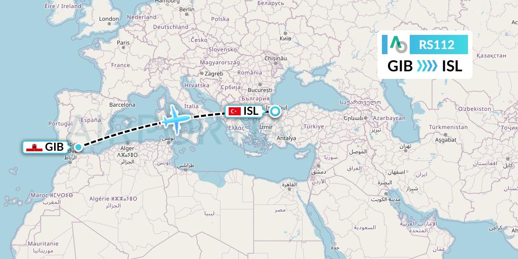 RS112 Air Seoul Flight Map: Gibraltar to Istanbul