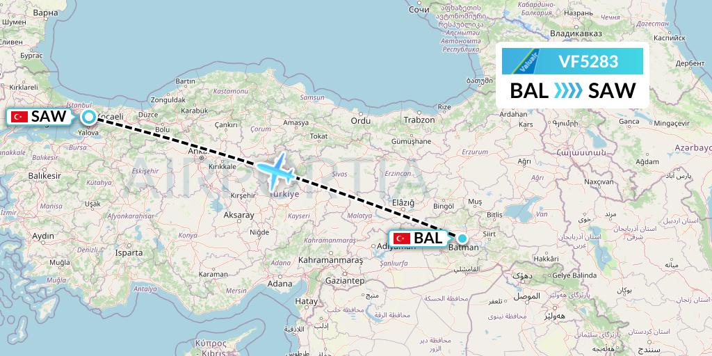VF5283 ValuAir Flight Map: Batman to Istanbul