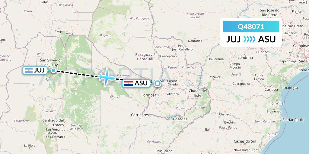 Q48071 Euroairlines Flight Map: Jujuy to Asuncion