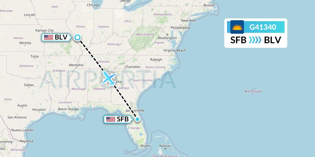 G41340 Allegiant Air Flight Map: Orlando to Belleville
