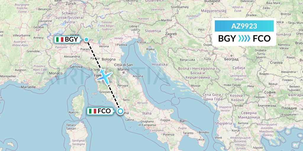 AZ9923 ITA Airways Flight Map: Milan to Rome
