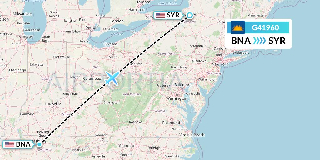 G41960 Allegiant Air Flight Map: Nashville to Syracuse