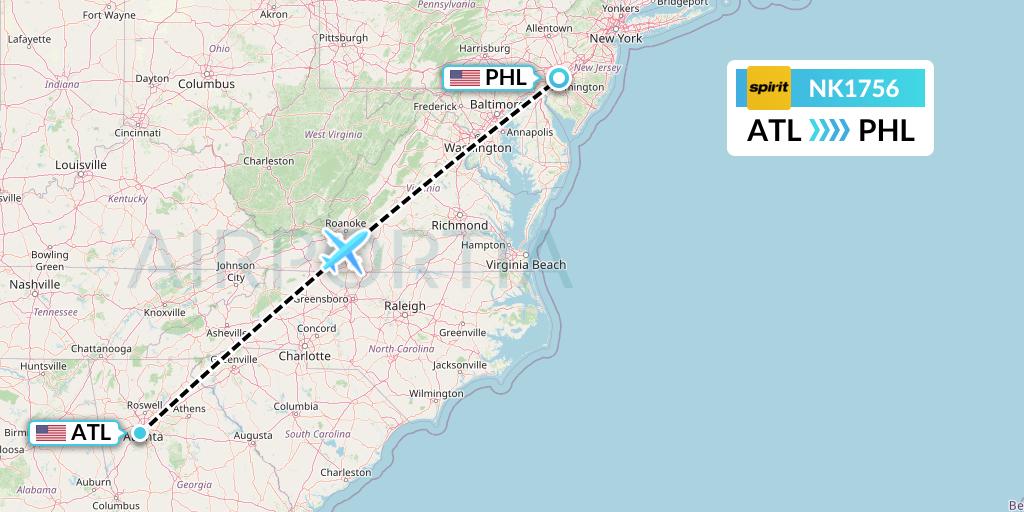 NK1756 Spirit Airlines Flight Map: Atlanta to Philadelphia
