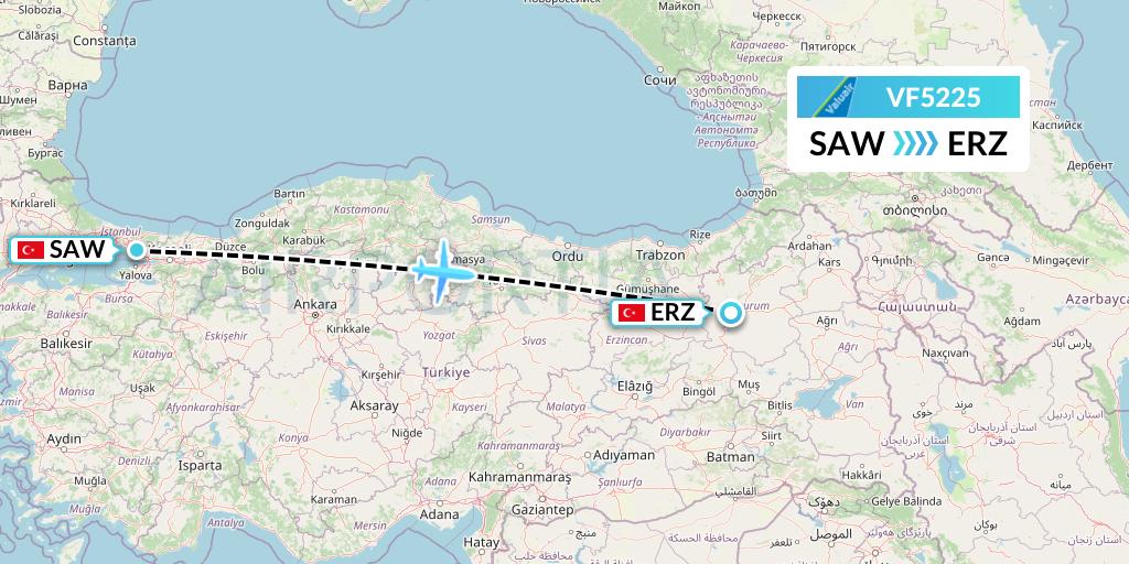 VF5225 ValuAir Flight Map: Istanbul to Erzurum
