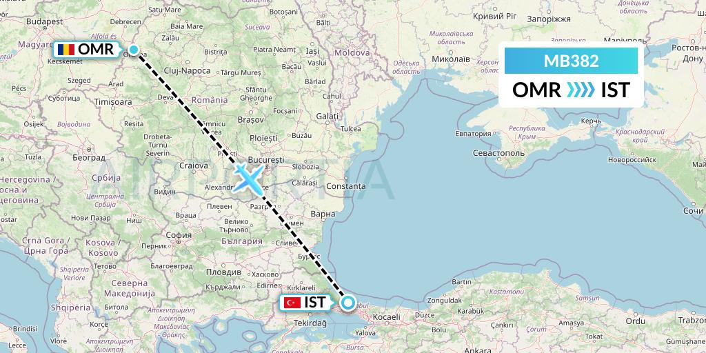 MB382 MNG Airlines Flight Map: Oradea to Istanbul