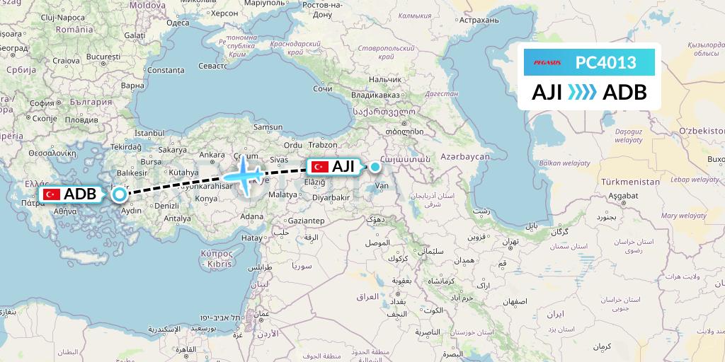PC4013 Pegasus Airlines Flight Map: Agri to Izmir