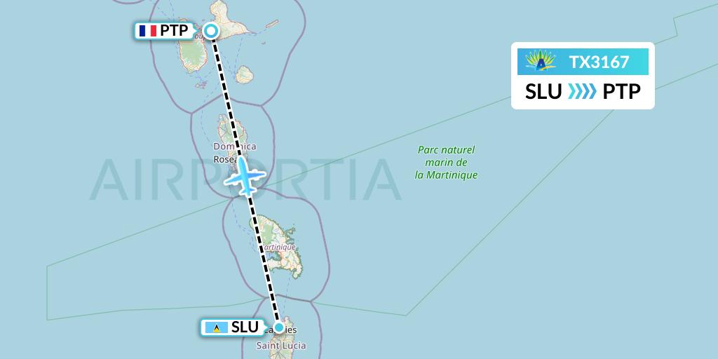 TX3167 Air Caraibes Flight Map: Castries to Pointe-a-Pitre