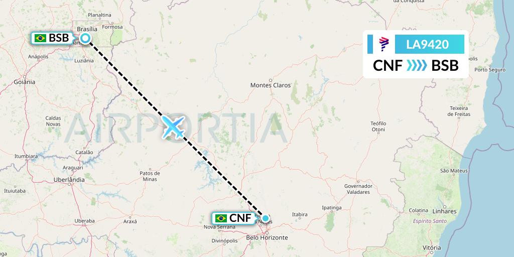 LA9420 LAN Airlines Flight Map: Belo Horizonte to Brasilia