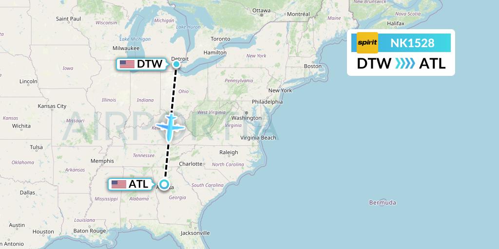NK1528 Spirit Airlines Flight Map: Detroit to Atlanta