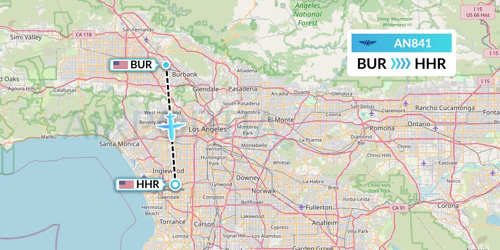 AN841 Advanced Air Flight Map: Burbank to Hawthorne