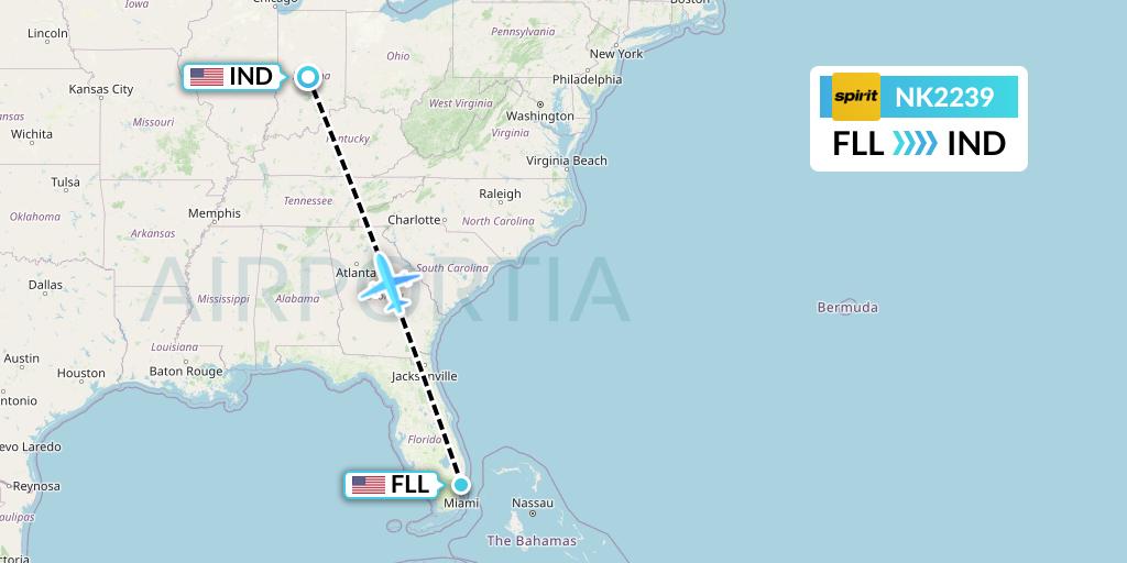 NK2239 Spirit Airlines Flight Map: Fort Lauderdale to Indianapolis