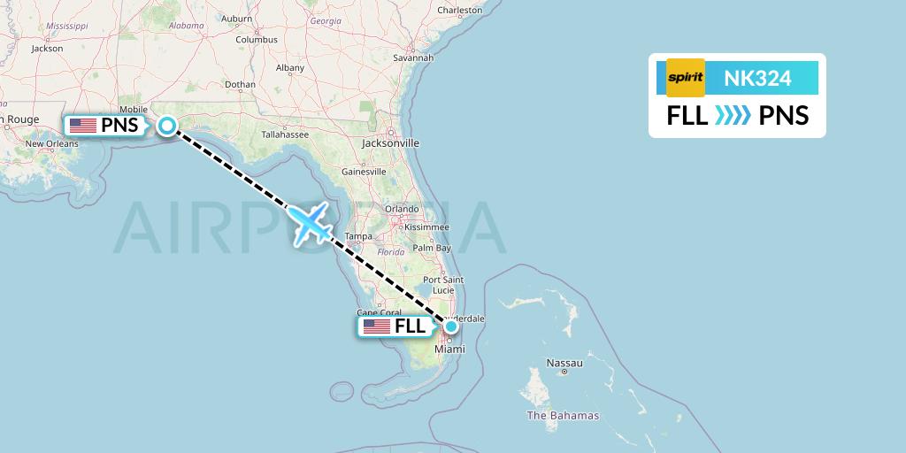 NK324 Spirit Airlines Flight Map: Fort Lauderdale to Pensacola