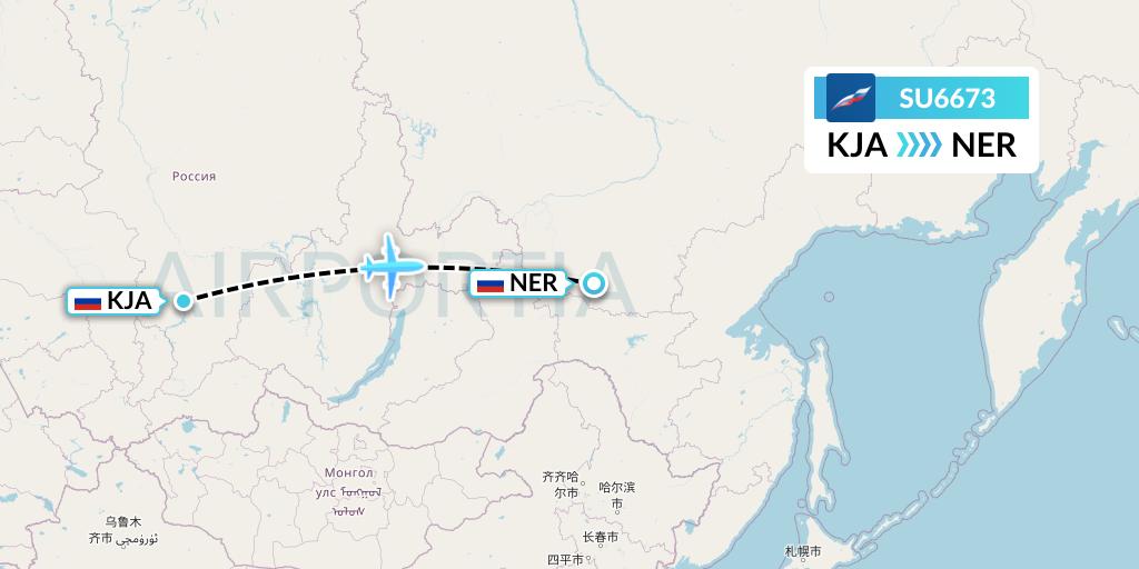 SU6673 Aeroflot Flight Map: Krasnoyarsk to Chulman