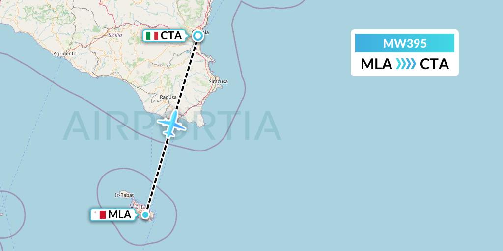 MW395 Mokulele Flight Service Flight Map: Malta to Catania