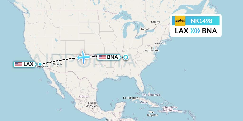 NK1498 Spirit Airlines Flight Map: Los Angeles to Nashville